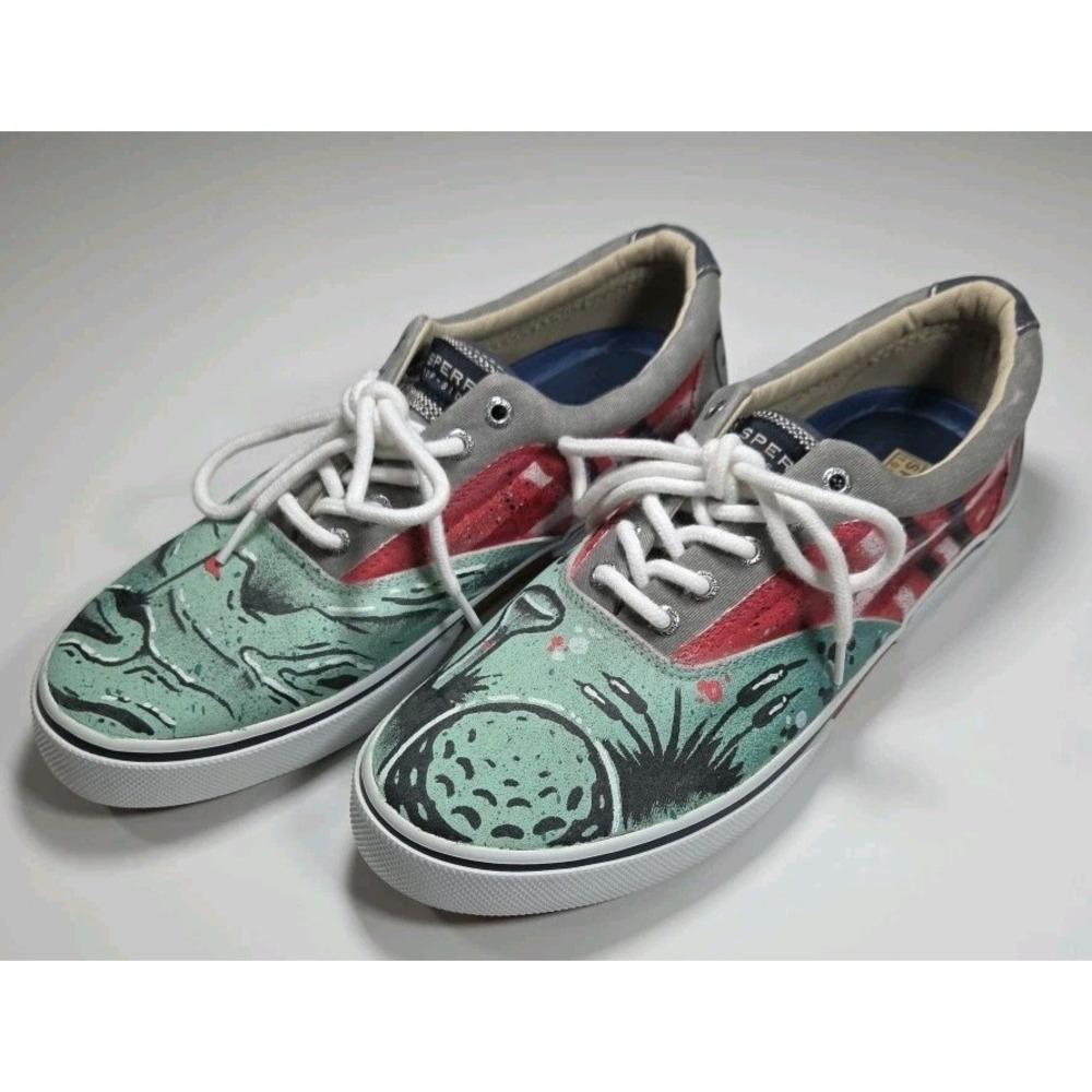 Sperry Mens Striper II CVO Golf Themed "Let's Golf" Boat Sneakers Size 10